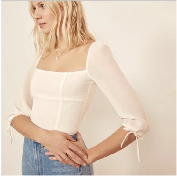 Reformation Grove Top, Ivory, Size 8 - Picture 2 of 6